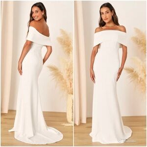 Lulus Exceptional Romance White Off-The-Shoulder Mermaid Wedding Dress NWT